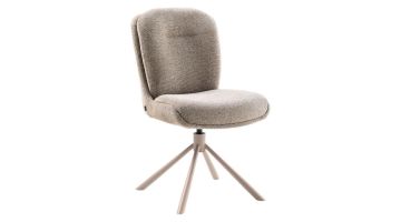 Taupe eetkamerstoel Texico met zachte weefstof, ronde rugleuning en beige draaibaar onderstel, vooraanzicht