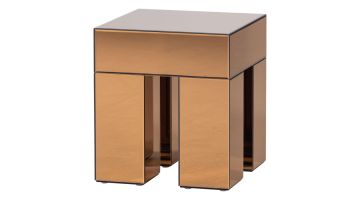 Vierkante bijzettafel Mirrox in bruin spiegelglas met open potenstructuur op witte achtergrond
