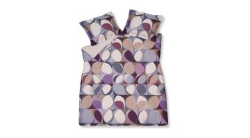 Dekbedovertrek Orbit moonscape van Vandyck met grafisch patroon van ronde vormen in paars, blauw, beige en lila tinten op een lichte ondergrond