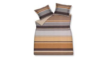 Terra Nova dekbedovertrekset in multi met horizontale strepen in aardetinten zoals bruin, zand en grijs op een katoensatijnen stof