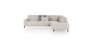 Beige hoekbank CARINI met ottomane rechts en moderne uitstraling in zachte stof