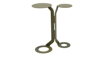 Moduss Roundy olijfgroene metalen bijzettafel met twee ronde tafelbladen.