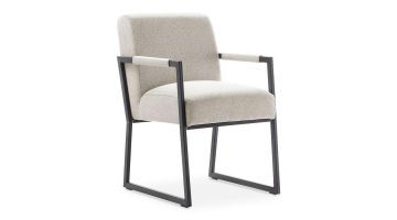 Beige eetkamerstoel Thurso met zwart metalen frame en open armleuningen