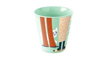 Mintgroene NORA Stories PURRS beker met handgetekende illustratie van kat en figuren