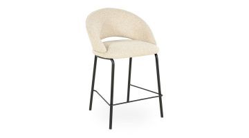 Beige barstoel Nido van By-Boo met bouclé stof en zwart metalen onderstel