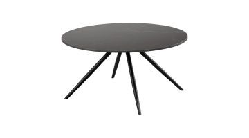 Ronde zwarte salontafel van 80 cm met keramisch blad in marmerlook en slanke zwarte poten