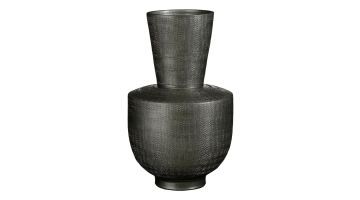 Antraciet vaas met ronde bolle vorm, smalle hals en fijne structuur op het oppervlak