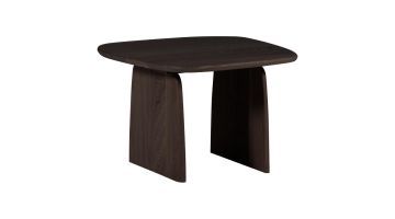 Donkerbruine WOOOD Tablo salontafel van eikenhout met organisch tafelblad en robuuste poten