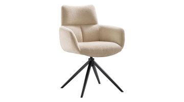 Draaibare armstoel Kalania in beige Stella stof met zwarte metalen draaipoot