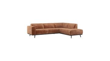 WOOOD Statement hoekbank rechts in terra velvet met chaise longue en zwarte poten