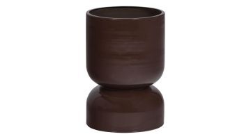 WOOOD Toval plantenpot laag in paarsbruine hoogglans met cilindervormige bovenkant en ronde voet