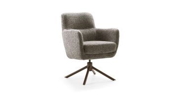 Luxe armstoel Dutchz 4300 van House of Dutchz met gemêleerde stofbekleding, armleuningen en draaibare metalen spinpoot.