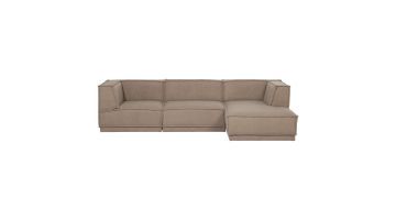 WOOOD Manu chaise longue bank in beige stof met rechter chaise longue, vrijstaand gefotografeerd tegen lichte achtergrond
