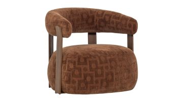 Bruine fauteuil Foon met ronde rug en houten frame in zijaanzicht