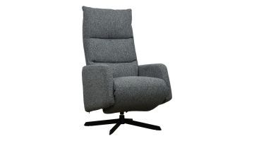 Grijze handmatig verstelbare relaxfauteuil Waldo met hoge rugleuning en zwarte draaivoet.