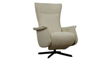 Elektrisch verstelbare relaxfauteuil Walsh in lichte stof, vooraanzicht.