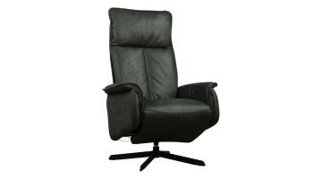 Elektrisch verstelbare relaxfauteuil Wilard in antraciet met hoge rugleuning en zwarte draaivoet.