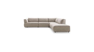 Dutchz 4400 elementenbank in stof Be Fashion 160-grey met ruime hoekopstelling, vaste zit- en rugkussens en lage zwarte poten.