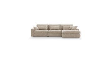 Hoekbank House of Dutchz 4402 in sand stof met chaise longue rechts frontaal gefotografeerd