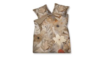 Dekbedovertrek Amber Nights linen met bloemenprint in warme bruin- en natuurtinten