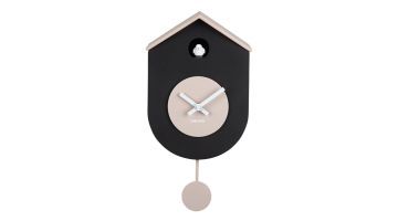 Karlsson Grato Cuckoo wandklok zwart met warmgrijze details en slinger vooraanzicht