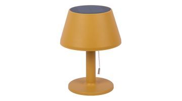 Gele Present Time Esfera Solar tafellamp met rond ontwerp en zonnepaneel bovenop
