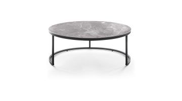 Baenks Warana ronde salontafel met grijs keramisch blad en zwart metalen frame