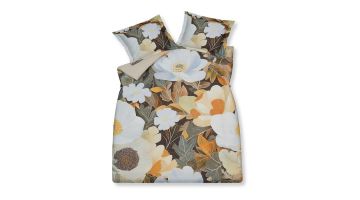 Dekbedovertrek Majesty multi met groot bloemendessin in blauw en bruintinten