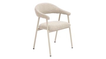 Pronto Wonen armstoel Dioso in beige bouclé met taupekleurig metalen frame schuin van voren