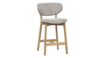 WOOOD Udar barstoel naturel met houten frame en melange stof vooraanzicht