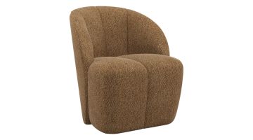 WOOOD Mojo draaifauteuil in wollig honinggele chenille stof met ronde vormen en draaibare zitting