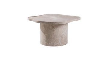 Beige salontafel Ilse met organisch gevormd blad en marmerlook afwerking