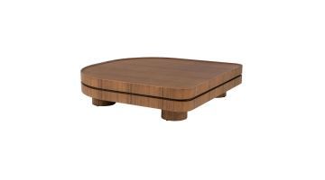 Eleonora salontafel Arcus in walnootkleur vanuit schuin vooraanzicht.