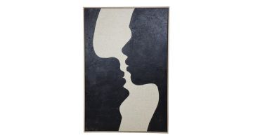 Kersten wandpaneel met abstracte zwarte gezichten op canvas in houten lijst