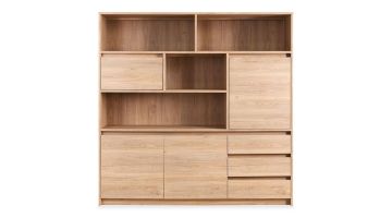 Wandmeubel Quebec in Old Oak met open vakken, deuren en lades