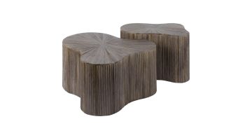 Salontafel Maya set van twee shamrock-vormige tafels van massief teak met espresso finish