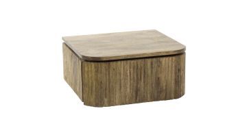 Detail van Wave nachtkastje met open lade en gegolfd front van massief mangohout