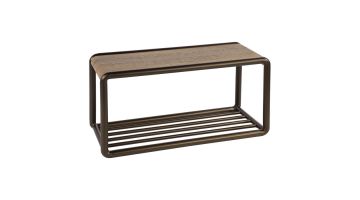 Schoenenbank Luno Drift Brown met bronzen frame en blad in eikenhoutlook