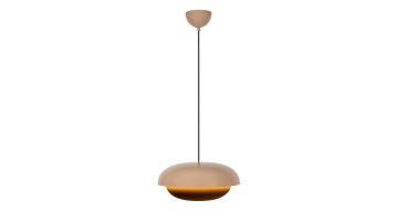 Lucide hanglamp Younes Taupe met ronde metalen kap en warm lichteffect tegen witte achtergrond