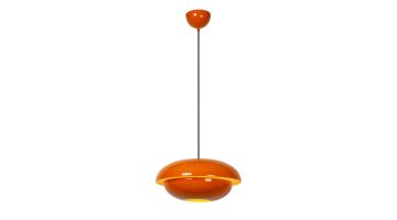 Oranje Lucide hanglamp Younes met ronde metalen kap en zwarte kabel