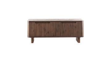 Donkerbruin TV dressoir Tondato van massief acaciahout met twee kleppen