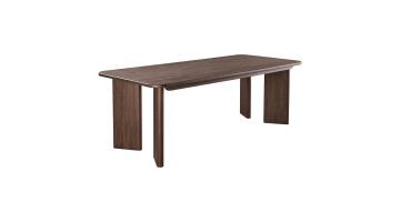 Pronto Wonen eettafel Tondato van donkerbruin massief acaciahout met organische poten en afgerond tafelblad.