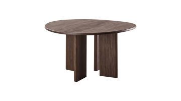 Ronde eettafel Tondato van donkerbruin massief acaciahout met brede houten poten