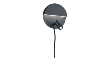 Zwarte wandlamp Mario met ronde wandplaat en verstelbare led leeslamp