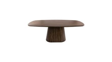 Eettafel Central Deens ovaal van bruin acaciahout met centrale poot