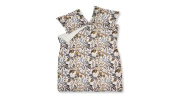 Dekbedovertrekset Forest Haze Multi met botanisch dessin in warme aardetinten en blauwtinten