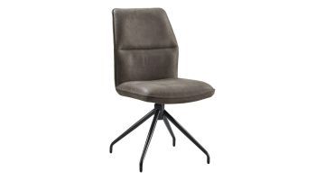 Pronto Wonen eetkamerstoel Gavio Graphite schuin van voren met graphite microleder en zwarte kruispoot