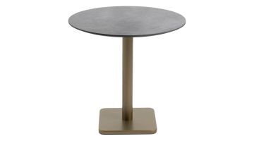 Ronde COCOmaison Brest bistrotafel met antraciet steenlook blad en goudkleurige centrale metalen poot