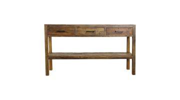 Sidetable Wilshire 150 cm van massief hout met drie laden en open onderblad.