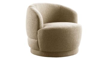 Draaifauteuil Tenna in lichte Taurus Desert stof schuin van voren met ronde rugleuning en brede zitting